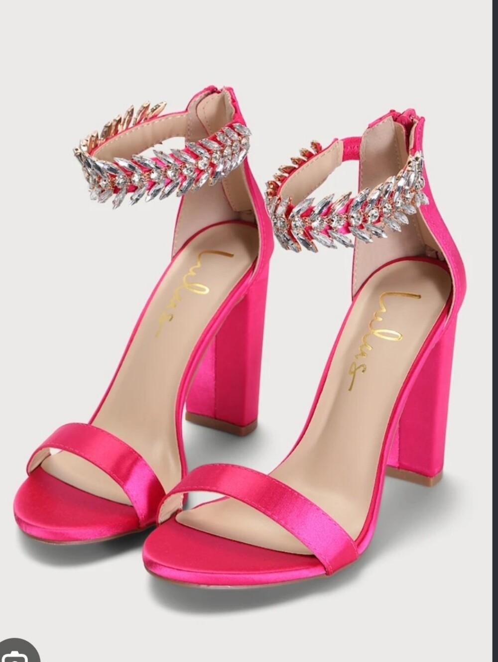 Lulus Hot Pink Satin Block Heel Ankle-Strap Sandals Gem 9